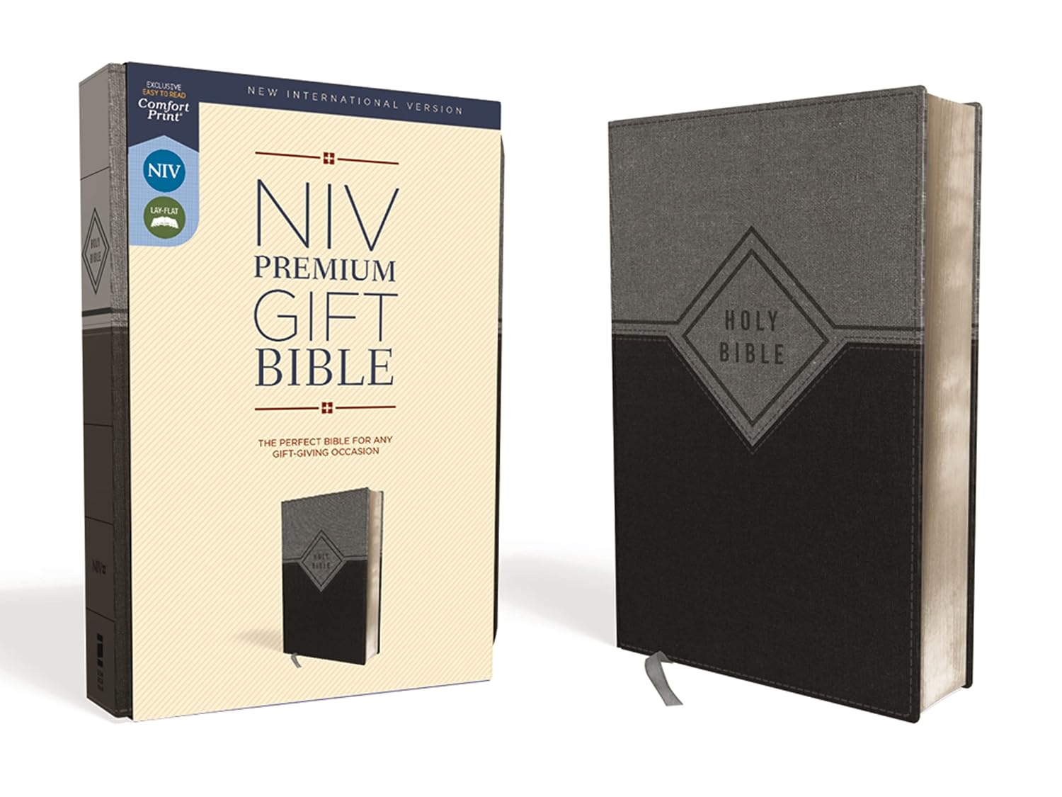 NIV, Premium Gift Bible, Leathersoft, Black/Gray, Red Letter Edition, Comfort Print