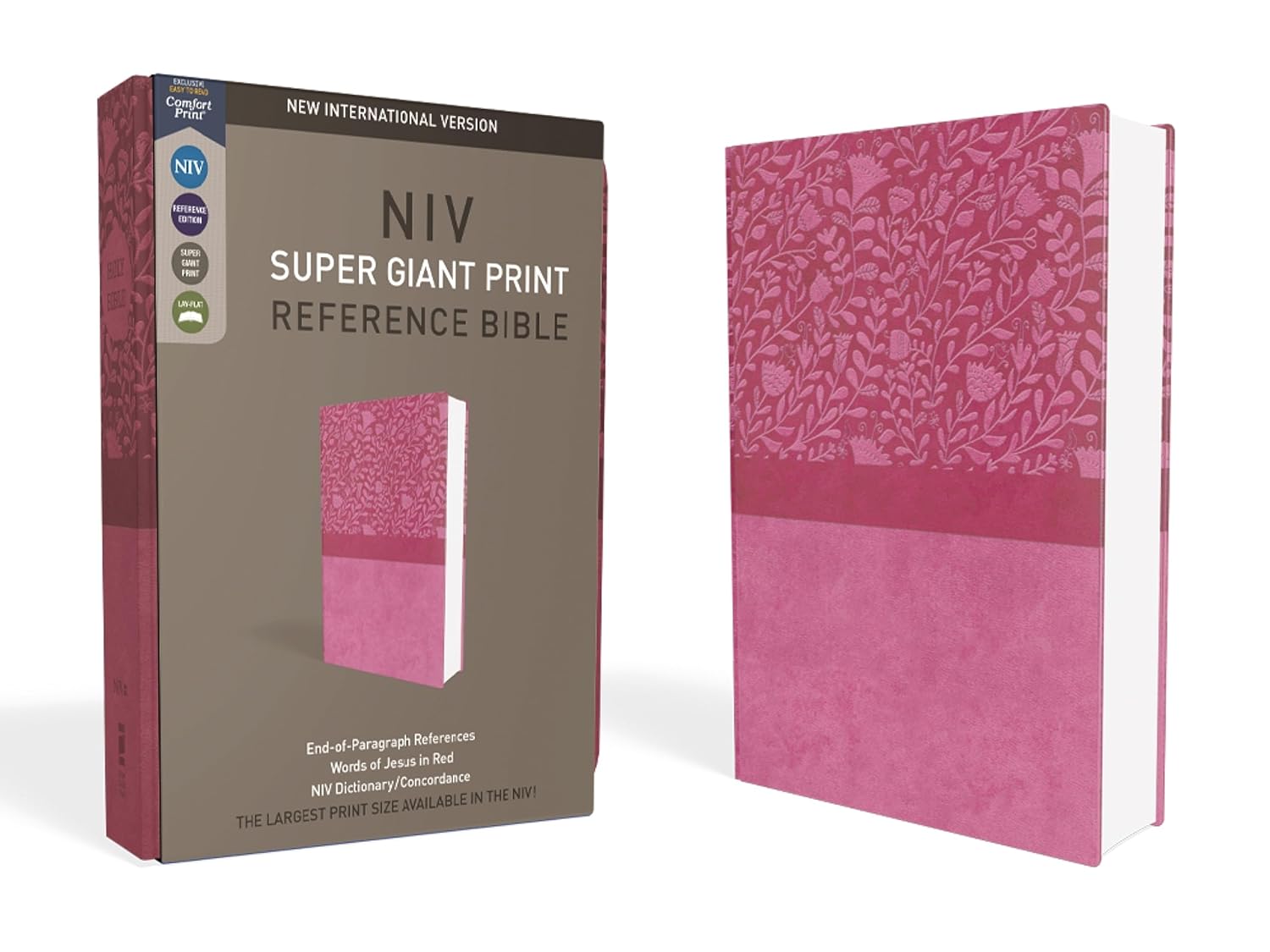 NIV, Super Giant Print Reference Bible, Leathersoft, Pink, Red Letter Edition, Comfort Print